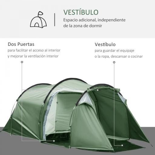 Tienda de Campaña Familiar 2-3 Personas Plegable Impermeable a Prueba de UV 20+ con Vestíbulo 426x206x154 cm Verde [4]