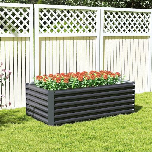 Jardinera Exterior Grande Rectangular de Acero Galvanizado para Terraza con Base Abierta 180x90x57,5 cm Gris [6]