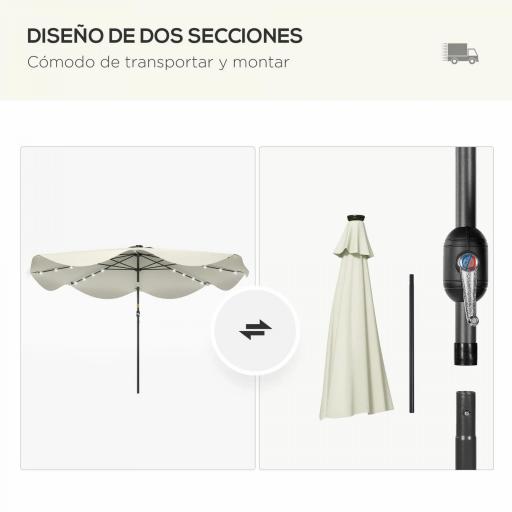 Sombrilla de Jardín Manual Ø292x254 cm con 32 Luces LED Solares 8 Varillas Impermeable y Rejillas de Ventilación Crema [5]