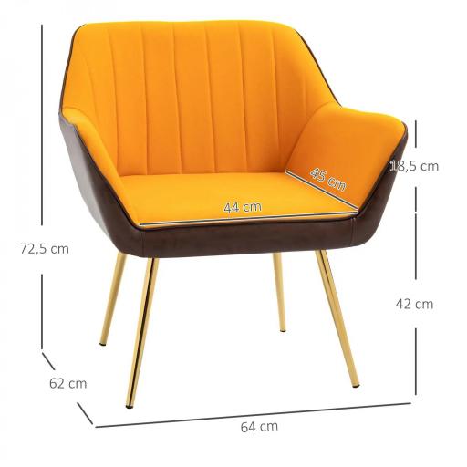 Silla de Cuero Sintético y Terciopelo con Respaldo a Rayas Patas Doradas y Asiento Acolchado para Salón Dormitorio Gris [1]