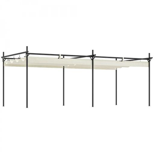 Pérgola con Techo Retráctil 6x3 m Cenador con Tela de Poliéster Anti-UV Resistente al Agua Crema [8]