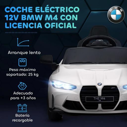 Coche de Batería para Niños 12V BMW M4 con Mando a Distancia Faros Bocina Música Velocidad 3-5 km/h Blanco [7]