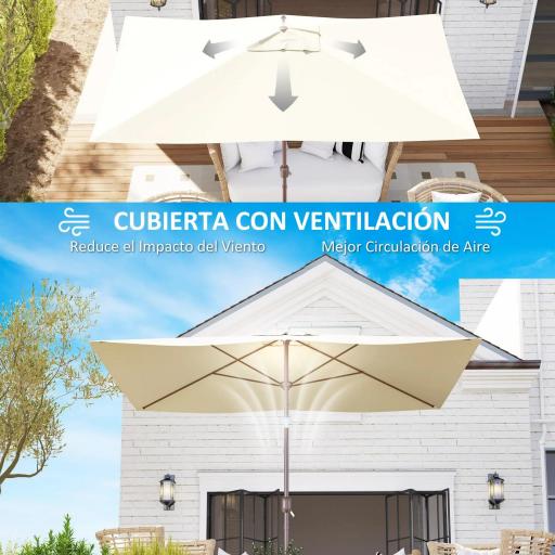 Toldo de Recambio de Sombrilla de 3x2 m Toldo de Repuesto para Sombrilla con Ventilación Superior Anti-UV 50+ Beige [4]