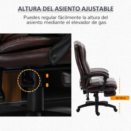 Silla de Masaje Reclinable con Altura Ajustable Reposapiés Retráctil y Control Remoto 68,5x68,5x113-121 cm Marrón [4]