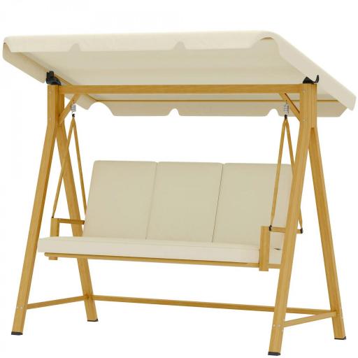 Columpio de Jardín con Toldo Ajustable para Tres Personas Estructura Metálica y Cojines 195x120x170 cm Beige [7]