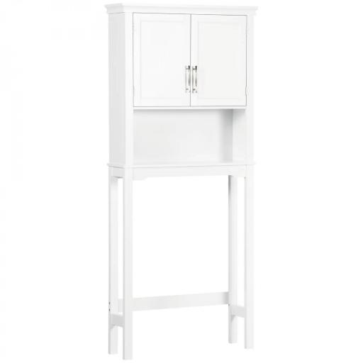 Mueble sobre Inodoro Armario Alto para Lavadora con 2 Puertas Balda Ajustable y 1 Estante 71x20,5x165 cm Blanco [9]