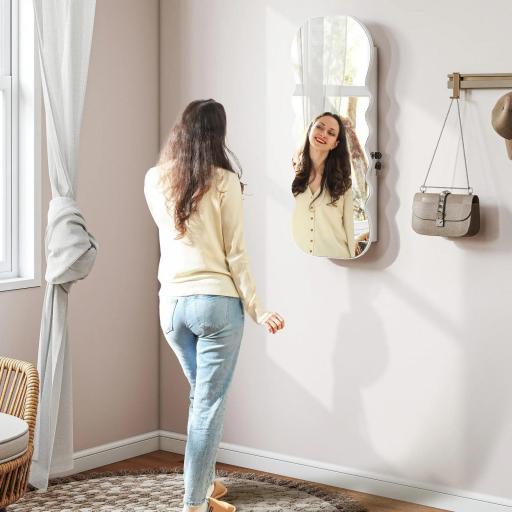 Espejo Joyero con Luz LED Montado en la Pared o en la Puerta con Cerradura Espejo Entero Blanco
