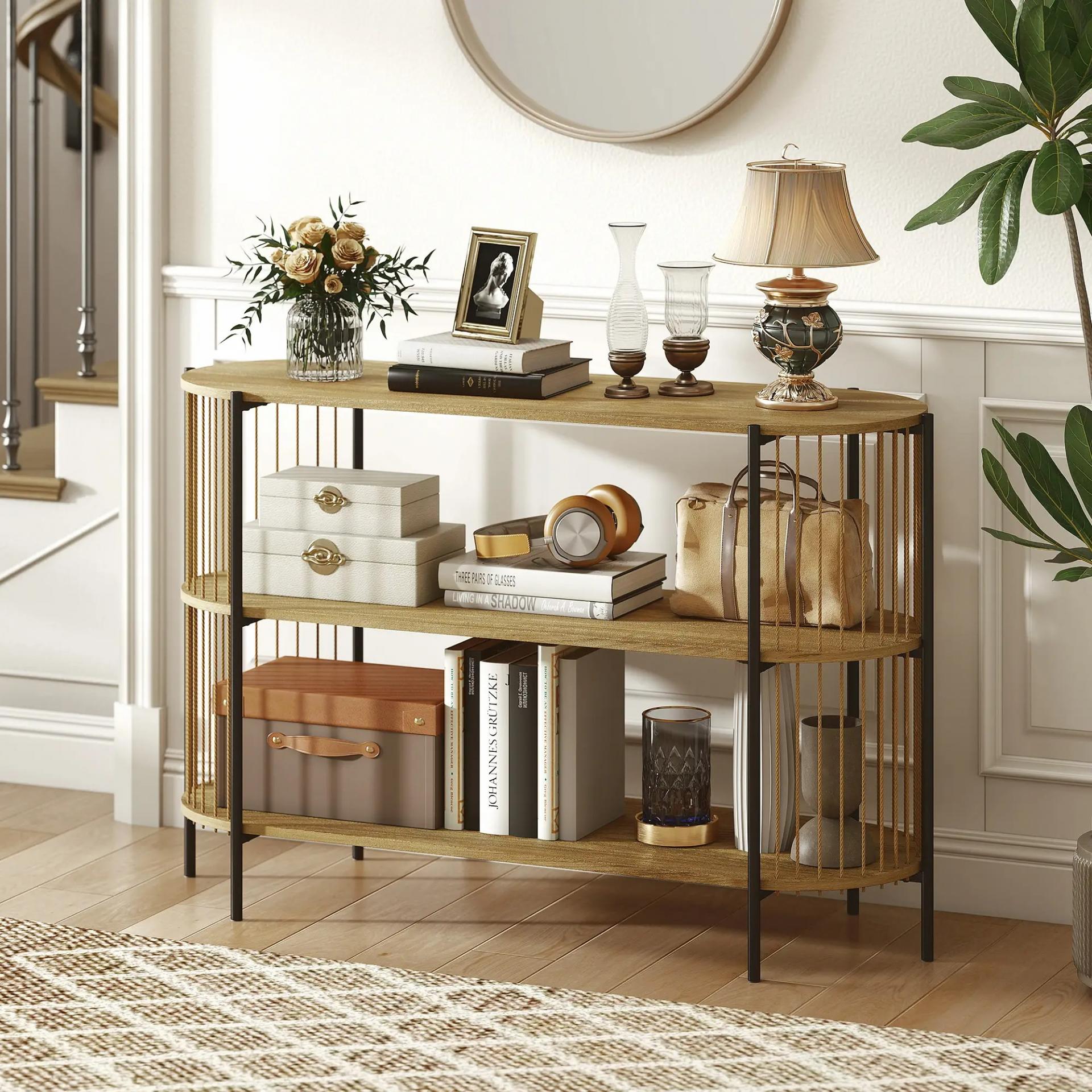 Mesa de Consola con Cuerda de Papel Trenzada a Mano Marco de Acero Estilo Bohemio 124x43,5x80 cm Natural