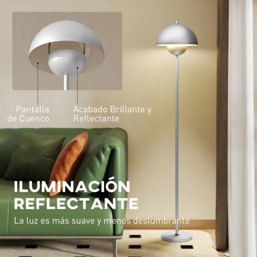 Lámpara de Pie para Salón Moderna con Pantalla de Cuenco Interruptor de Pie Casquillo E27 Sin Bombilla Ø30x155 cm Plata [6]