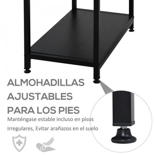Mesa para Computadora Escritorio de Oficina Estudio con 3 Estantes Tabla Superior Patas con Almohadillas Ajustables Antideslizantes Marco Metálico 140x60x93 cm Negro [3]