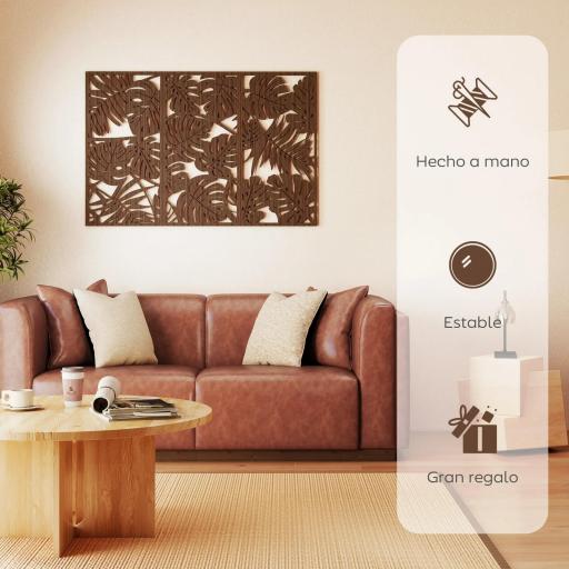 Decoración de Pared de Madera 3D 3 Piezas 40x80 cm Adornos de Pared con Patrón de Hojas Tropicales Nogal [6]