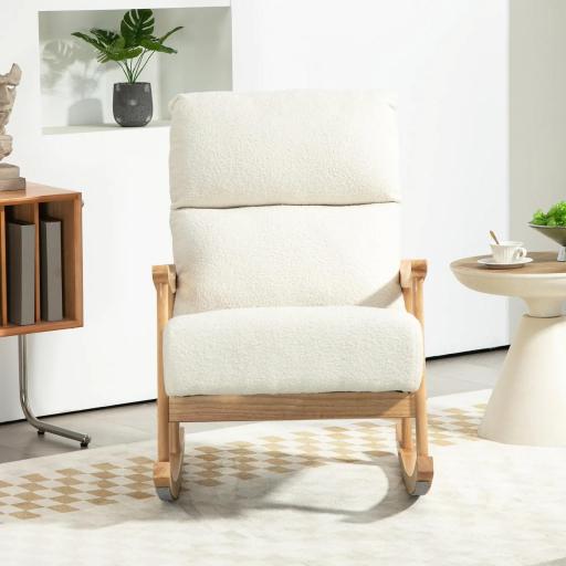 Silla Mecedora de Borreguito con Patas y Reposabrazos de Madera de Caucho Mecedora para Lactancia Carga 120 kg Crema [6]