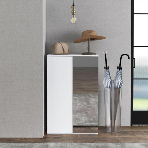 Mueble Zapatero con Espejo para 18 Pares de Zapatos con 5 Estantes Ajustables para Recibidor 60x32x95 cm Blanco [3]