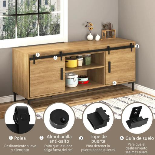 Herrajes Puertas Correderas 183 cm para Puerta Corredera Doble de Madera Ancho 45 cm Mueble de TV Armario Negro [8]