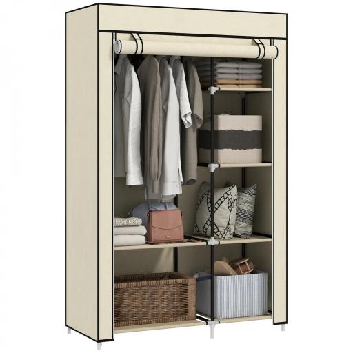 Armario de Tela Plegable Ropero Portátil con 6 Estantes y 1 Barra de Colgar para Dormitorio 103x43x162,5cm Crema [9]