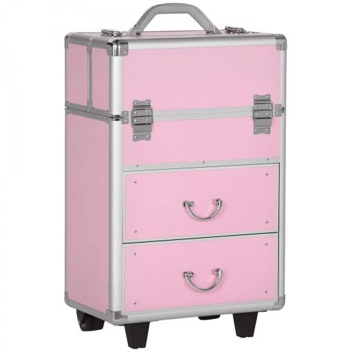 Maleta de Maquillaje Profesional Estuche para Cosmética con 6 Cajones Extensibles y Cierre Llave 36x23x58cm Rosa [8]