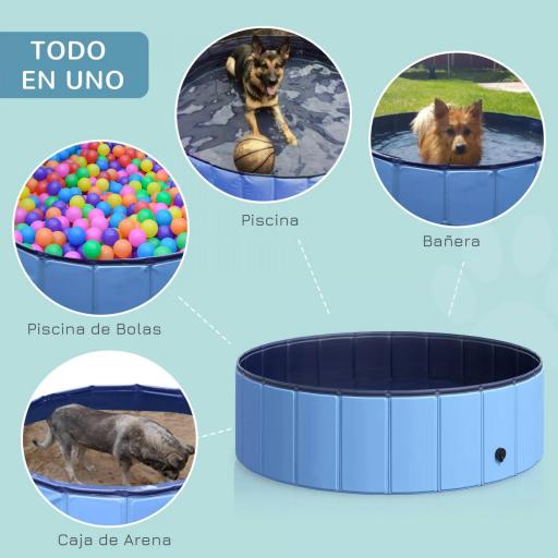 Piscina Plegable para Perros Gatos Ø100x30 cm Bañera Portátil para Mascotas PVC Antideslizante Múltiples Usos Color Azul [4]