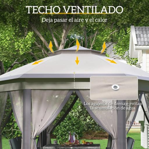 Carpa Plegable 4x3,4 m con Doble Techo 6 Mosquiteras Extraíbles y Bolsa de Transporte Anti-UV Marrón y Beige [4]