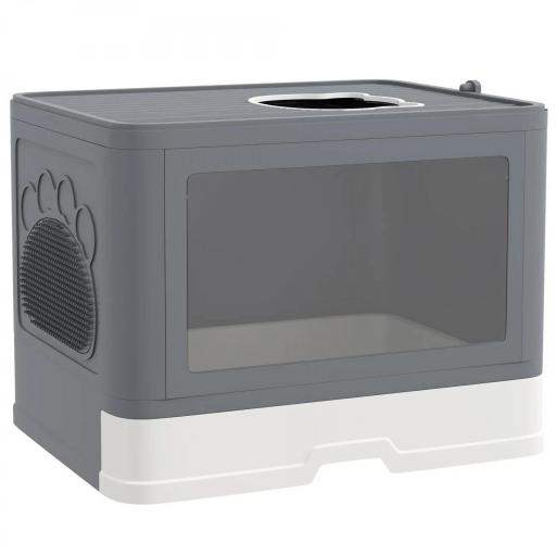 Arenero para Gatos Cubierto con Pala Cepillo 2 Puertas Entrada Principal y Salida Superior 48,5x38x36,5 cm Gris [7]