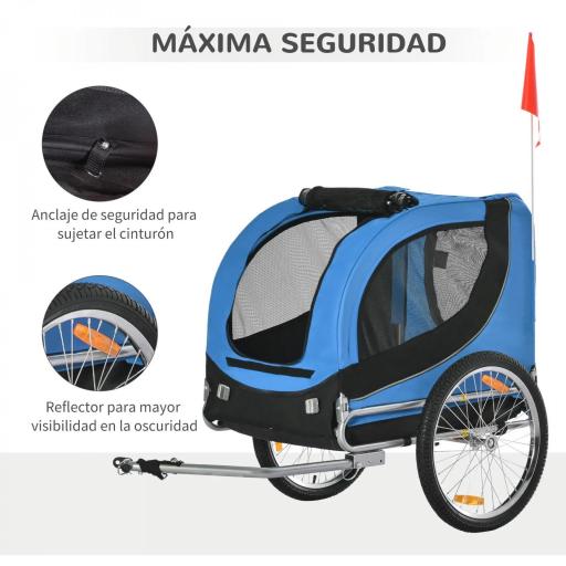 Remolque Bicicleta Perros Mascota 1 Bandera 8 Reflectores Remolque Bici 130x73x90 cm Azul Negro [4]