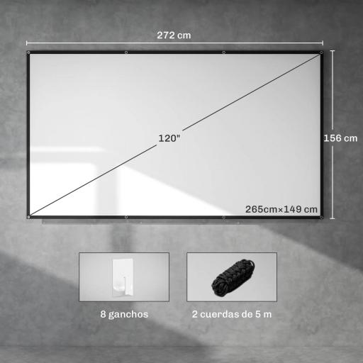 Pantalla de Proyección Manual 120 Pulgadas Formato 16:9 HD 4K/8K para Interior y Exterior Blanco [1]