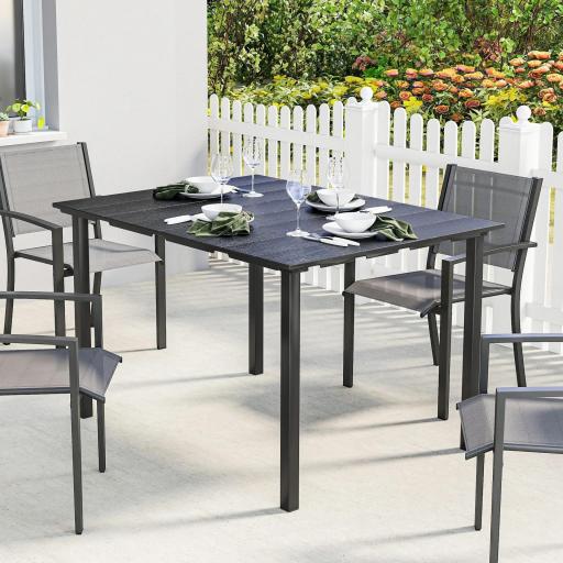 Mesa de Comedor de Jardín para 6 Personas con Superficie de HDPE Estructura Metálica para Patio 120x90x74 cm Negro