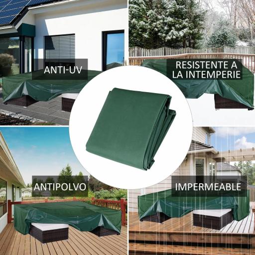 Funda para Muebles de Jardín Exterior Impermeable Tela Oxford con Cierre de Cordón y Ojales 222x155x67 cm Verde Oscuro [2]