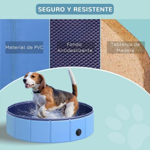 Piscina Plegable para Perros Gatos Ø80x20 cm Bañera Portátil para Mascotas PVC Antideslizante Múltiples Usos Color Azul [3]