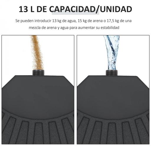 Peso para Base de Sombrilla de 4 Piezas Rellenable de Agua 52 Litro Arena 60 kg o Mixto 70 kg para Base Cruzada Negro [4]