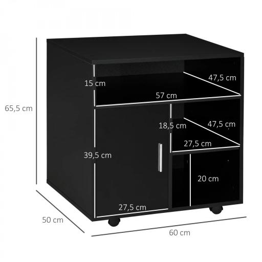 Mueble con Ruedas Armario de Oficina Multifuncional con Estantes con Amplio Espacio de Almacenaje 60x50x65,5 cm Negro [1]