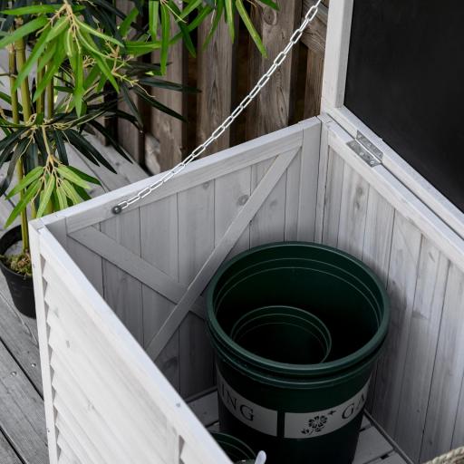 Baúl de Madera Exterior Caja de Almacenamiento de Jardín con Tapa Abrible y Diseño Persiana 127x56x60 cm Madera Gris [6]