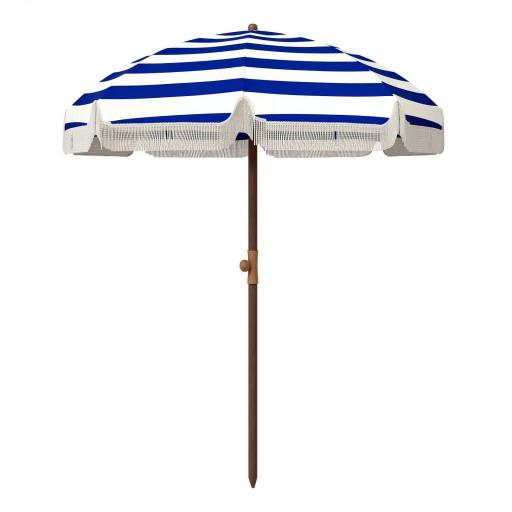 Sombrilla de Playa con Flecos Ø190x210 cm con Protección UV40+ Antiviento Impermeable Bolsa de Transporte Azul y Blanco [5]
