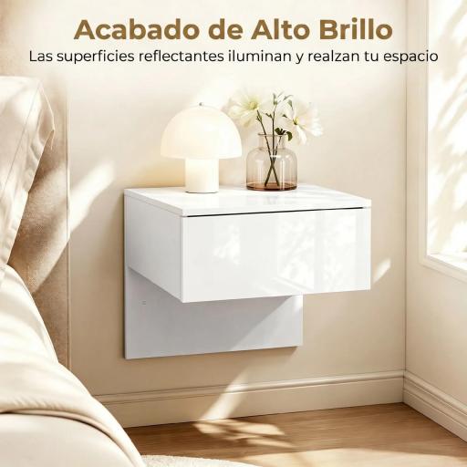 Juego de 2 Mesitas de Noche Flotantes con Cajón Montado en la Pared para Dormitorio 40x35x36,2 cm Blanco Brillo [8]