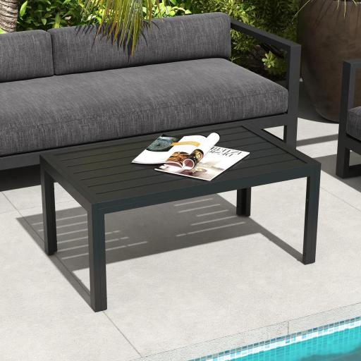 Mesa de Centro de Jardín Rectangular con Estructura de Acero Galvanizado para Patio Terraza 101,5x61x46 cm Negro