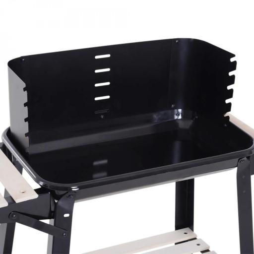 Barbacoa de Carbón Vegetal BBQ con Altura de Parrilla Ajustable Estantes y Ruedas para Exterior 83x46x87 cm Negro [2]