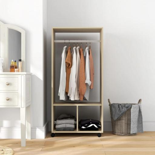 Armario Ropero con Ruedas Barra y Estantes para tener Ropa Colgada y Doblada 60x40x128 cm Natural [7]