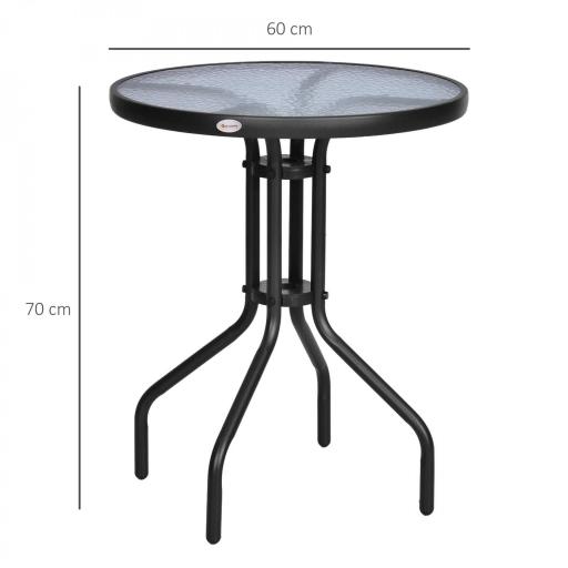 Mesa de Jardín Redonda con Encimera de Vidrio Templado Decorativa y Marco de Metal para Patio Terraza Balcón Comedor Ø60x70 cm Negro [1]