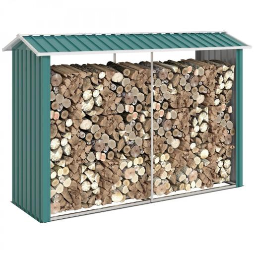 Casetilla para Leña de Acero Galvanizado Leñero Exterior Cobertizo de Almacenamiento de Troncos con Techo para Jardín Terraza 240x86x160 cm Verde [8]