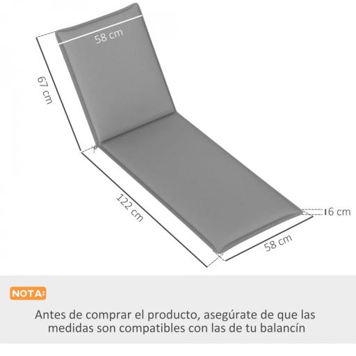  2 Cojines para Tumbonas de Jardín con Protección UV Resistentes a Salpicaduras 193x58x6 cm Gris [1]