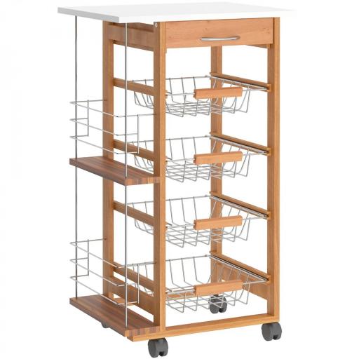 Carrito de Cocina con Ruedas Carro Multiusos con Cajón 4 Cestas Extraíbles de Metal y Bastidores 47x37x83 cm Natural [2]
