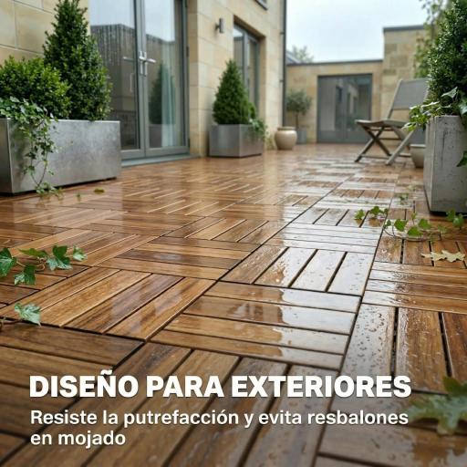 Set de 10 Piezas Baldosas de Exterior de Madera 31x31 cm 0,91 m² Suelo de Jardín Exterior Antideslizantes Marrón Oscuro [3]