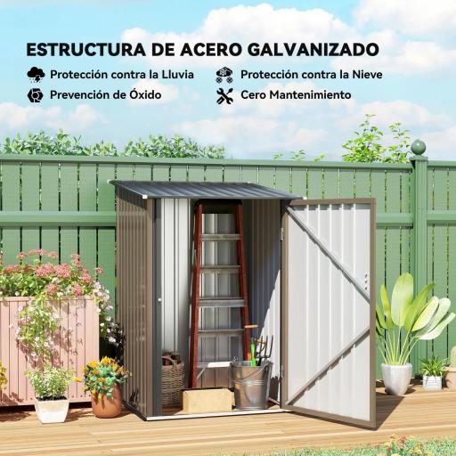Caseta de Jardín Metálica 0,92 m² 100x103x160 cm con 1 Puerta y Cerradura para Almacenamiento de Herramientas Marrón [3]