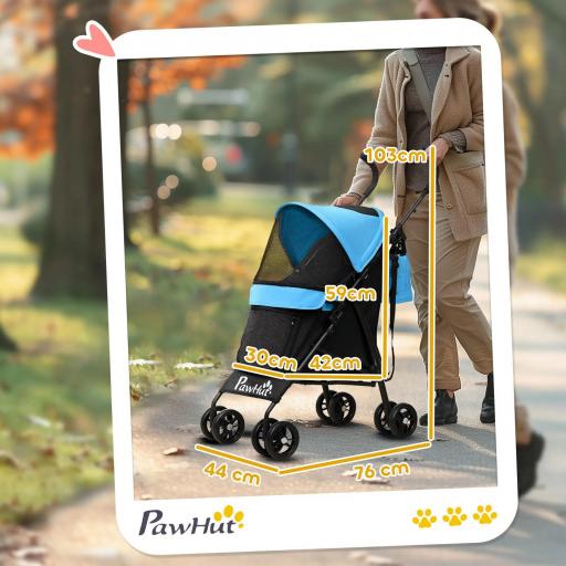 Cochecito para Perros Pequeños con Estructura de Paraguas con Cojín Lavable Portavaso Ventanas de Malla y Bolsa Azul [5]