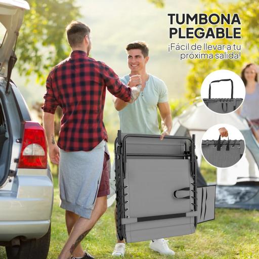 Tumbona Plegable con Respaldo Ajustable Reposacabezas Bolsillo Lateral Bandeja y Estructura de Acero 190x60x31 cm Gris [5]