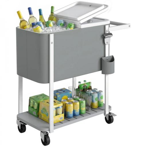 Carrito Nevera de 56L con Ruedas Estante Abrebotellas Recogetapas Drenaje y Asa para Patio Fiesta 84x38x83 cm Gris [8]