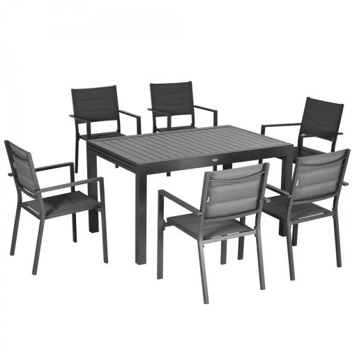 Juegos de Comedor de Jardín con Marco de Aluminio Mesa Extensible y 8 Sillas Apilables para Terraza Patio Gris [6]