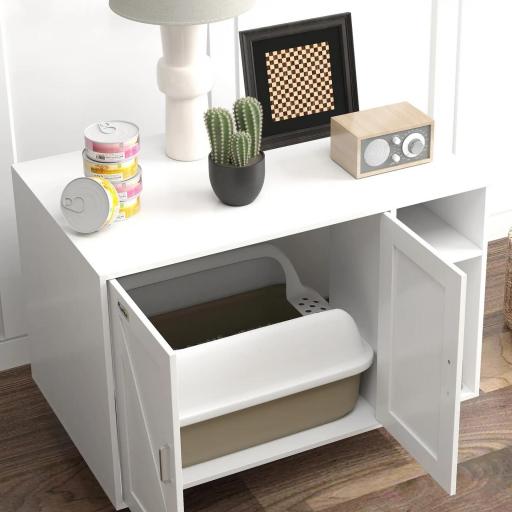 Mueble Arenero Caja de Arena para Gatos con Almohadilla para Rascar y Compartimento de Almacenaje 80x50x61 cm Blanco [4]