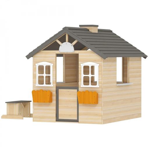 Casita Infantil de Juegos Exterior para Niños de 3 -7 Años con Ventanas 2 Jardineras y 1 Banco 113x94x134,5 cm Natural [9]