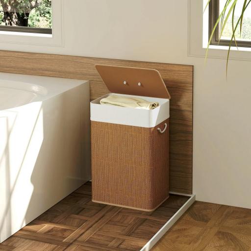 Cesto de Ropa Sucia con Tapa 72L Bolsa Interior Extraíble y Asas para Lavandería Dormitorio 40x30x60 cm Marrón [4]