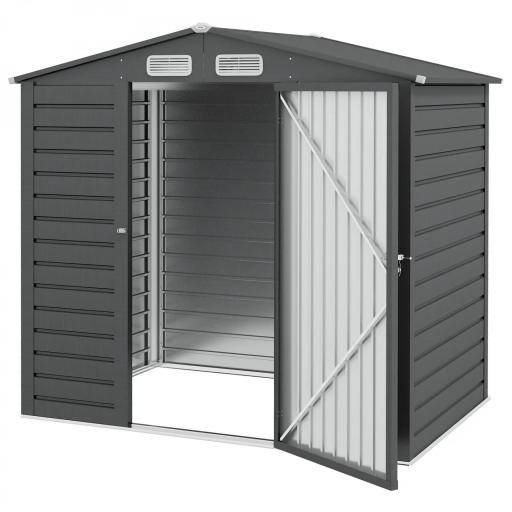 Caseta de Jardín Exterior 190x131x188 cm Cobertizo Metálico con 2 Ventilaciones y Puerta para Herramientas Gris [8]
